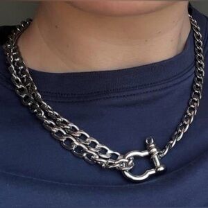 Vintage Silver Tone Cuban Link Necklace 18”